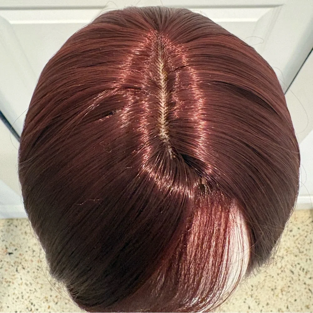 RED Shoulder Length Synthetic Bob Wig with Bangs! Partline. Burgandy Red! New!